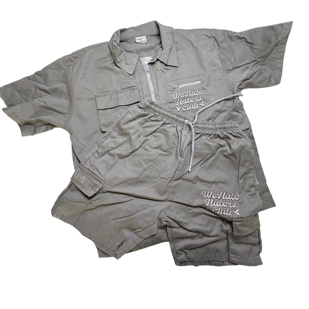 Audacious Activity We Hate Haters Club Grey Utility Cargo Shirt and Shorts Set M